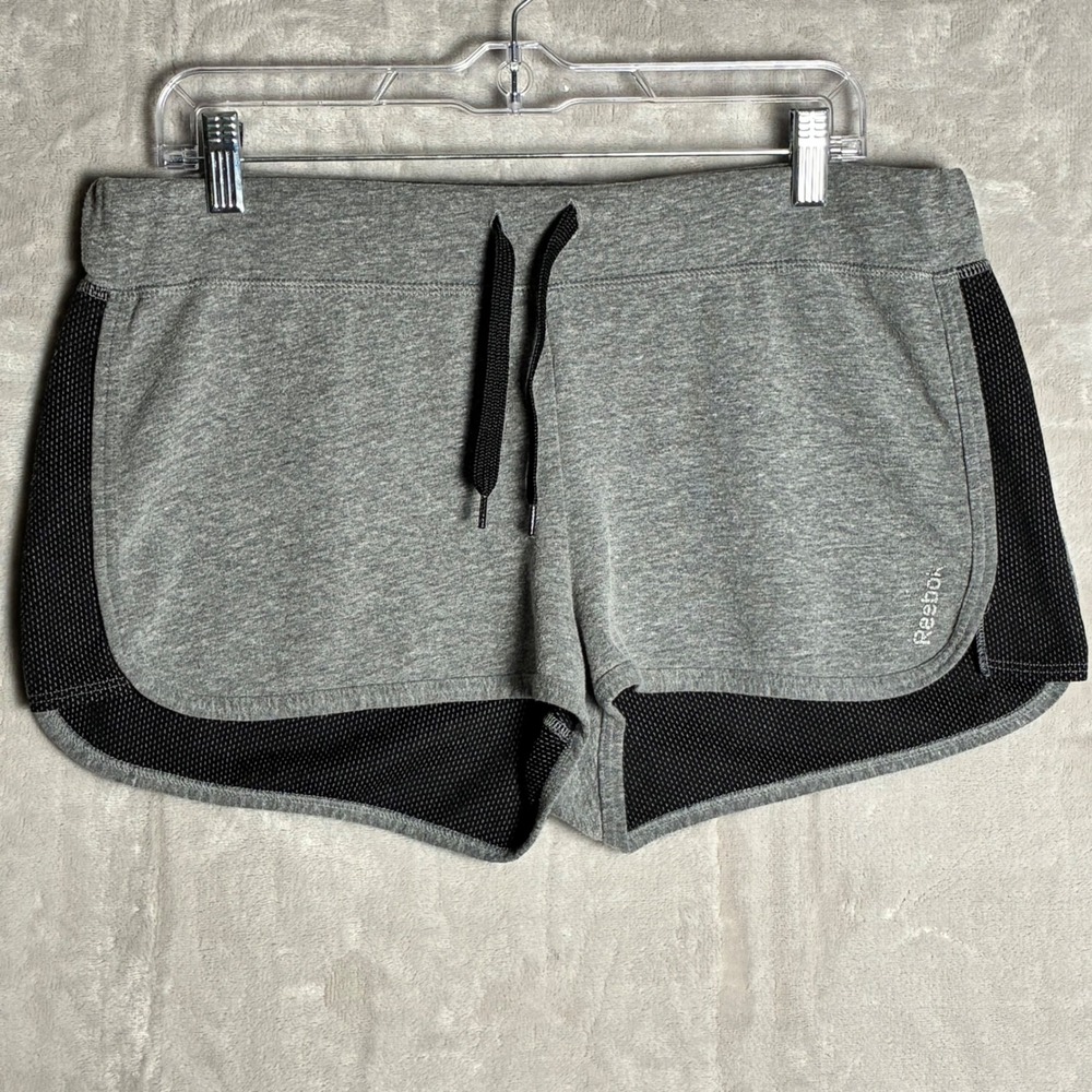Reebok Women Heather Gray Mesh Trim Athletic Gym Shorts Large